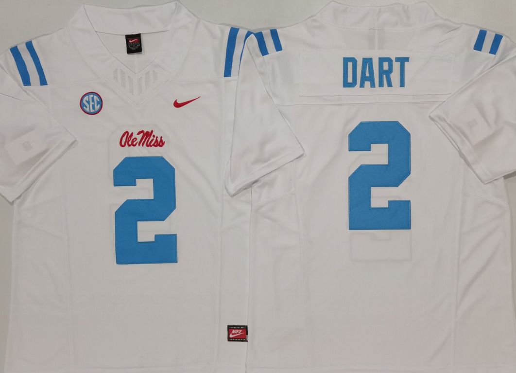 Men Ole Miss Rebels #2 Dart White Nike 2025 NCAA Jersey style 1